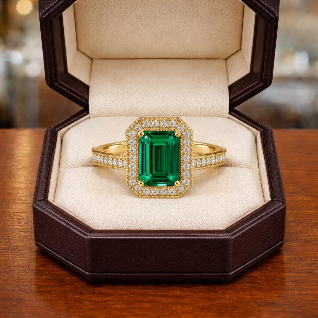 2.90 Ct Emerald Cut Natural Emerald Diamond Propose Ring 14K Yellow Gold Size 7