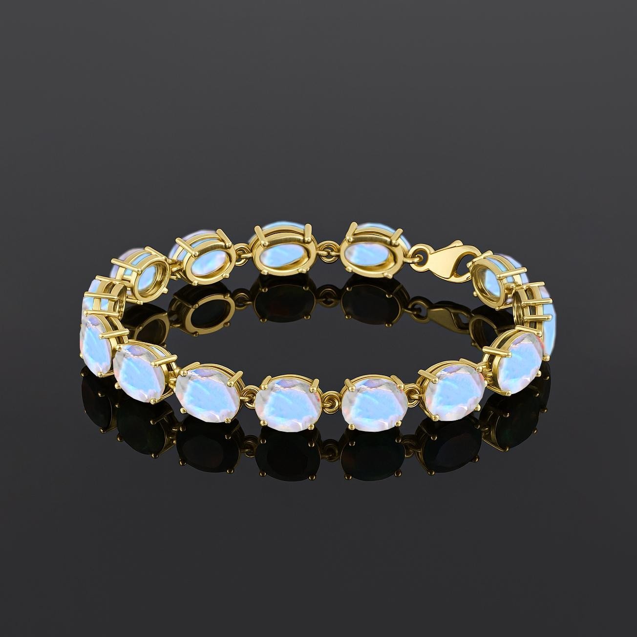 White Rainbow Moonstone Tennis Bracelet, Fire Moonstone Tennis Bracelet for Her