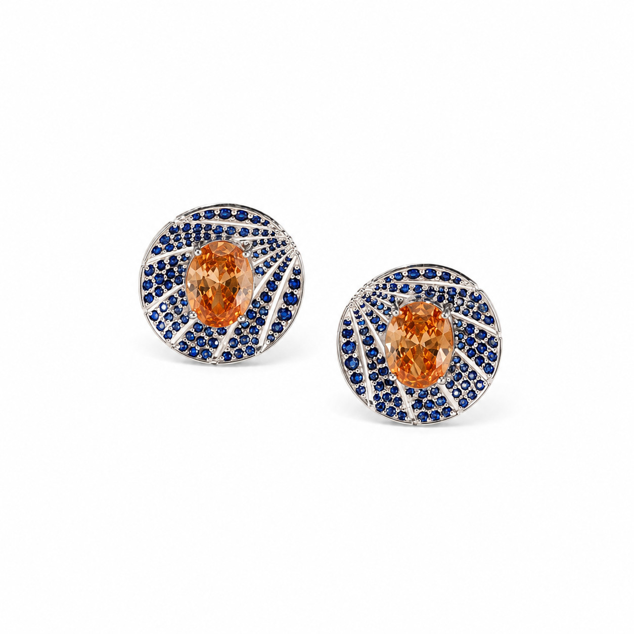 Orange & Blue Gemstone Hallmarked 925 Sterling Silver Stud | Statement Earrings