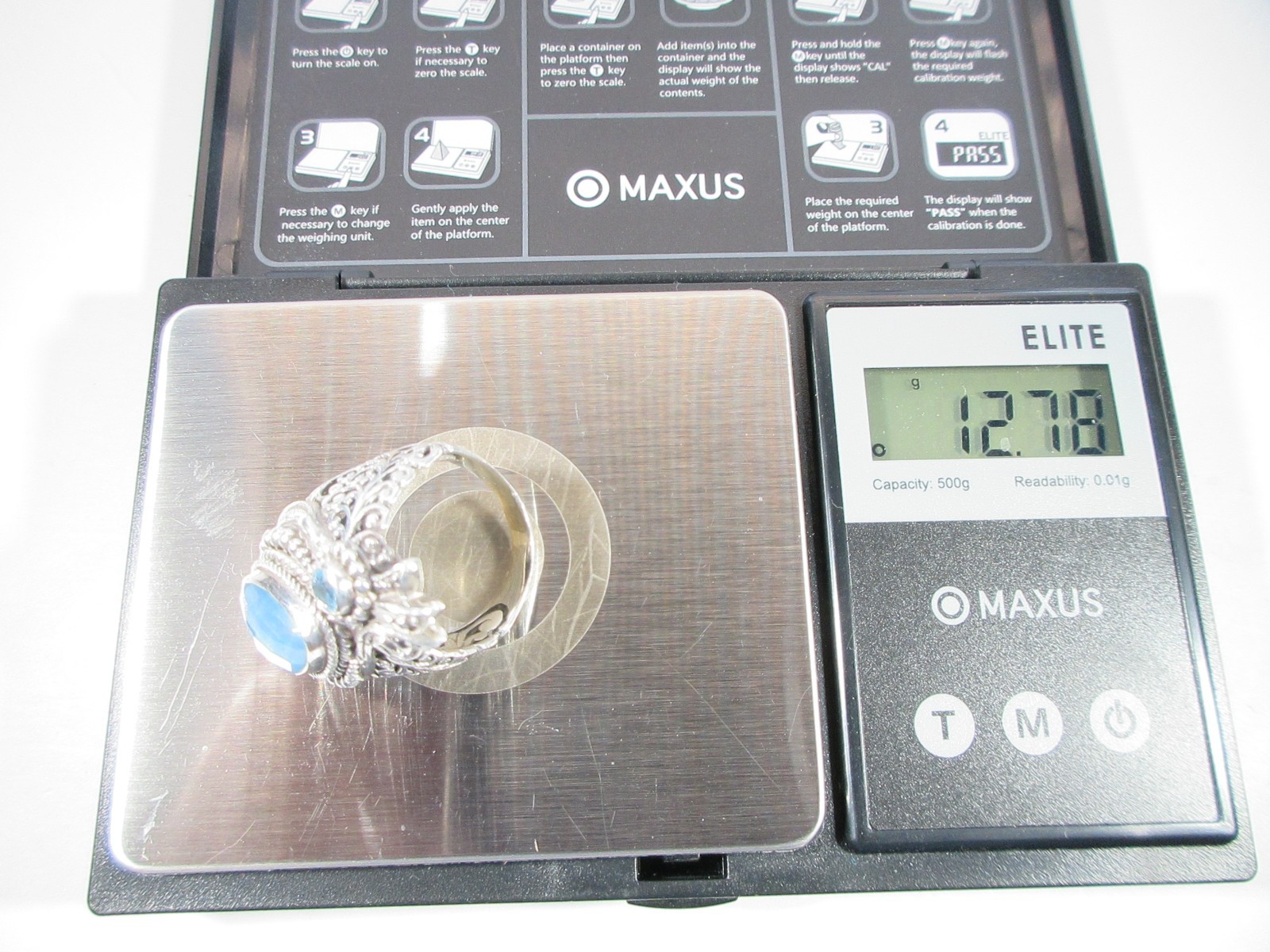 Sarda Sterling Silver Blue MOP Quartz Triplet & Swiss Blue Topaz Ring Size 9