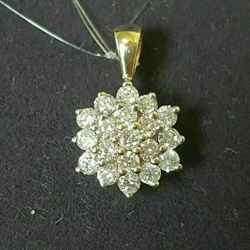 2Ct Round Cut Lab Created Diamond Cluster Women’s Pendant 14k Yellow Gold Plated