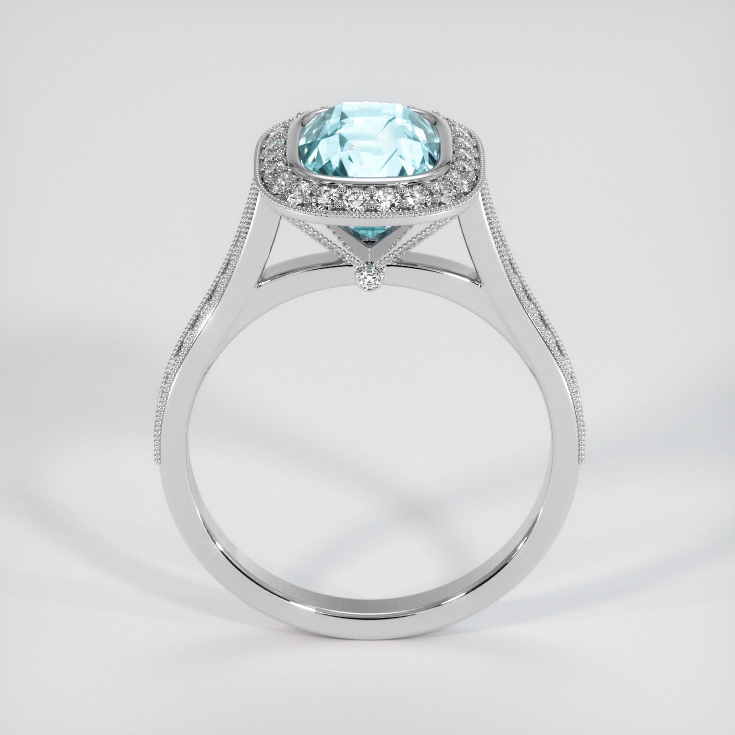 Ceylon (Sri Lanka) Cushion Blue Aquamarine Platinum 950 Ring 3.55CT