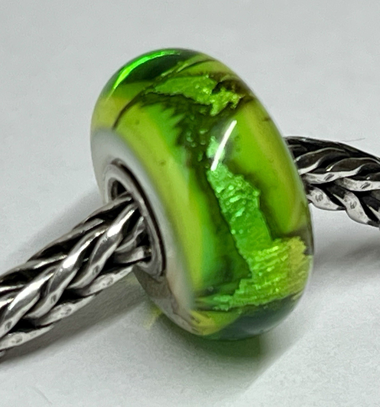 Retired Trollbeads Green Earth Bead 925 Sterling Excellent