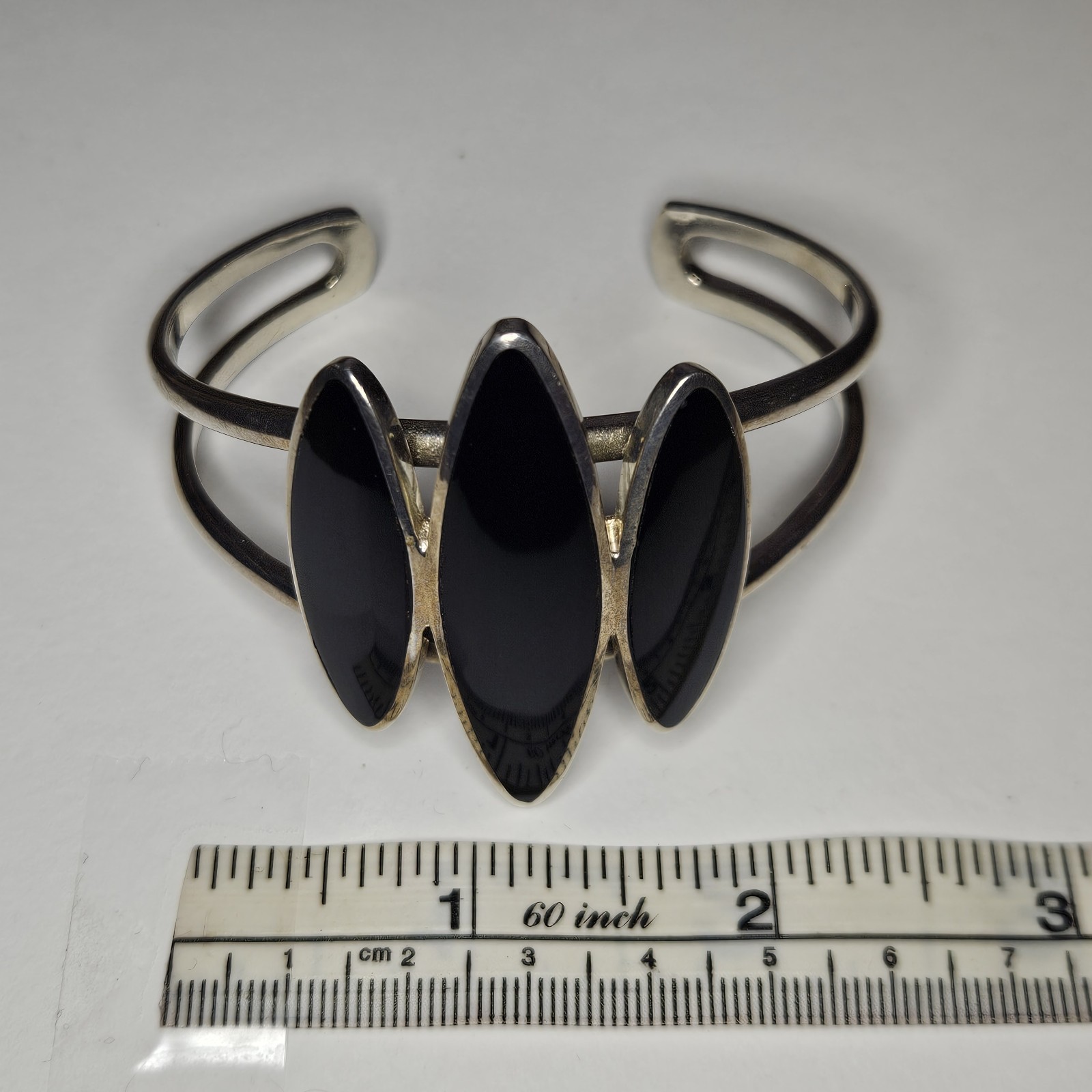 Vintage BARSE Sterling Silver Black Onyx Cuff bracelet