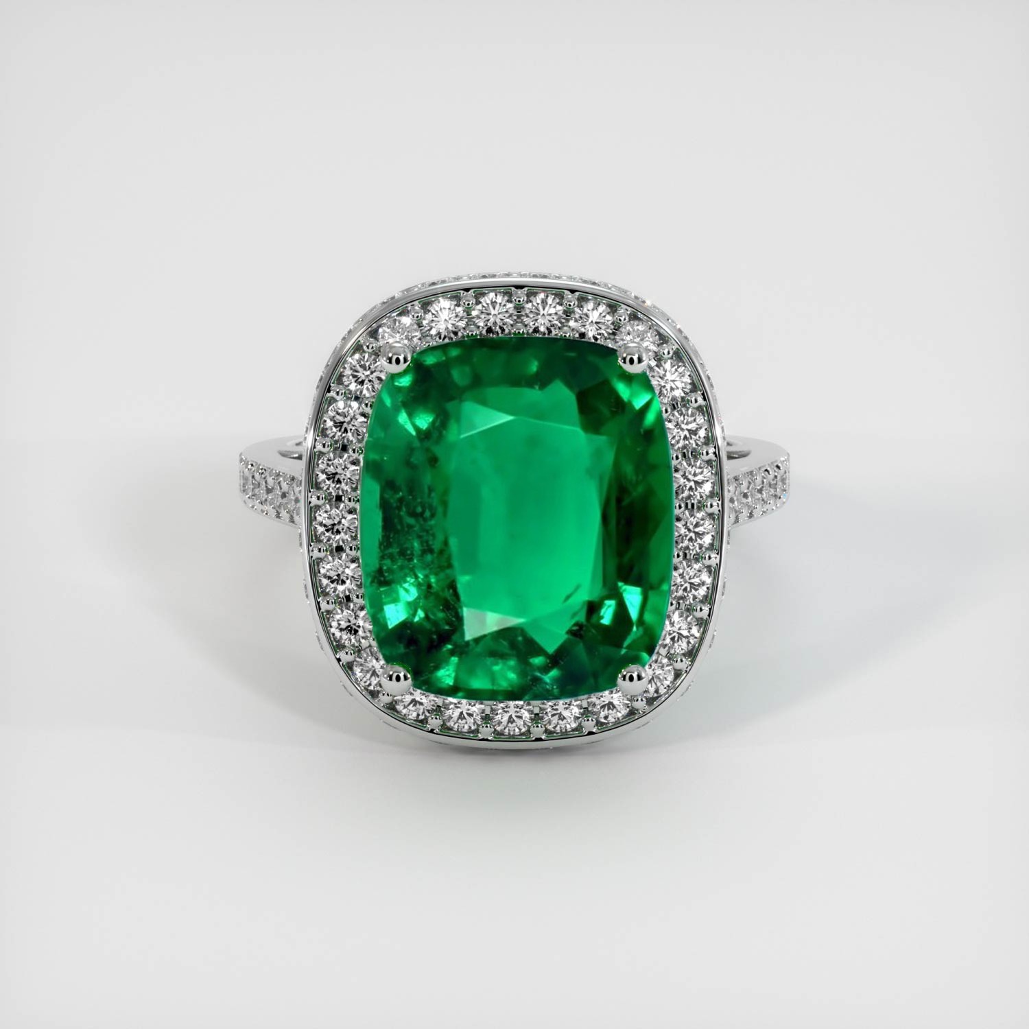 Zambia Cushion Green Emerald 18K White Gold Ring 5.63CT