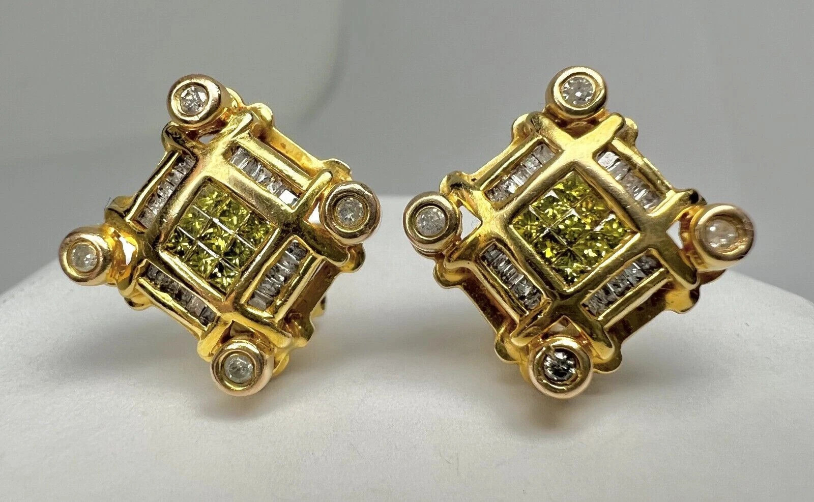 2Ct Princess Cut Simulated Peridot Omega Back Earring 14K Yellow Gold Plated
