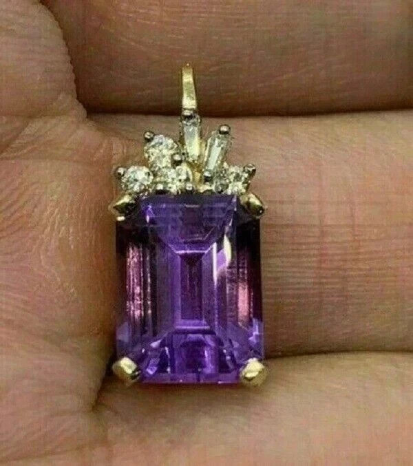 2.50CT Emerald Cut Amethyst Solitaire Pendant 14K Yellow Gold Finish Free Chain