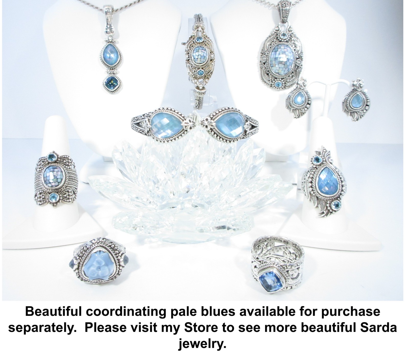 Sarda Sterling Silver Blue MOP Quartz Triplet & Swiss Blue Topaz Ring Size 9