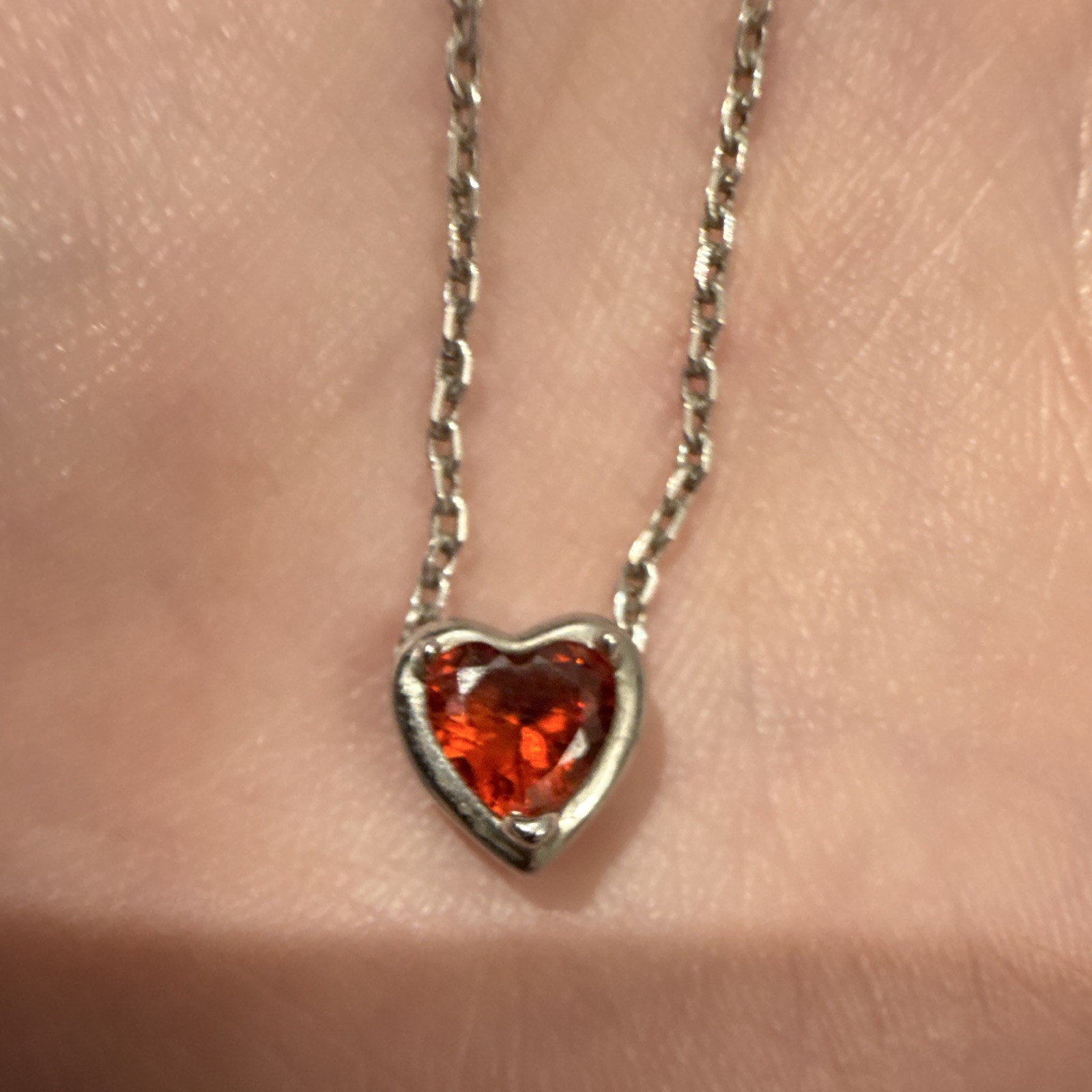 925 Sterling Silver Red Heart Pendant Necklace 16-18in Adjustable Cable Chain