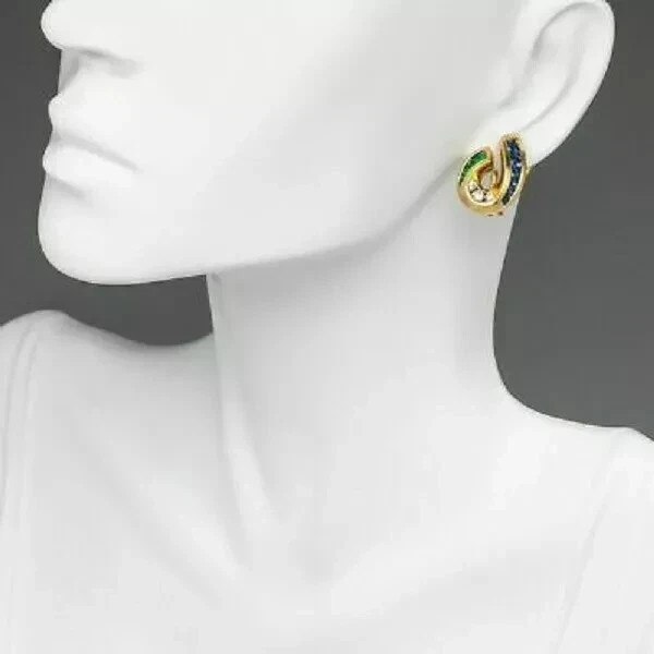 1.20Ct Lab Created Sapphire/Emerald Diamond Hoop Earrings 14K Yellow Gold Plated