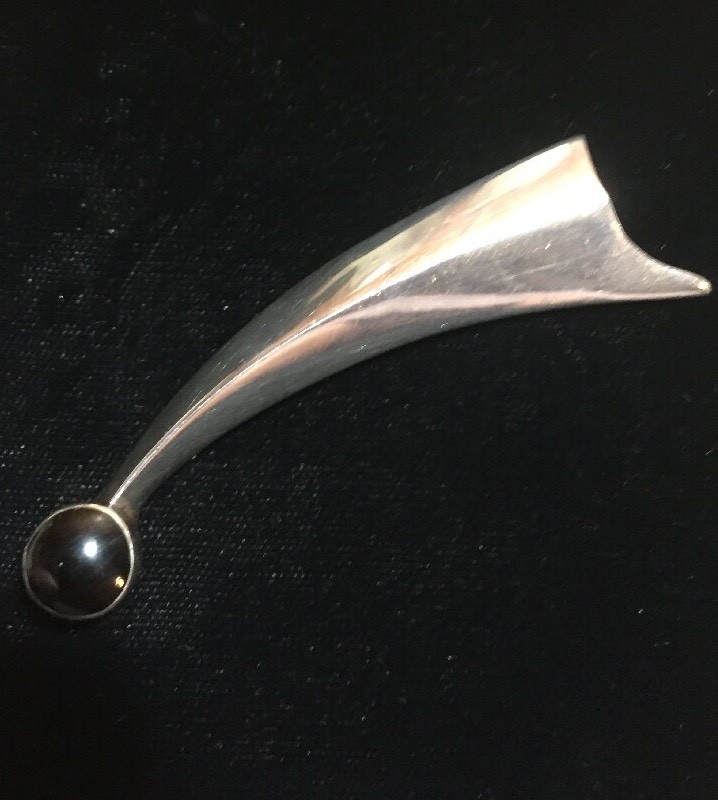 Vintage Modern Designer Sterling Onyx Brooch Signed