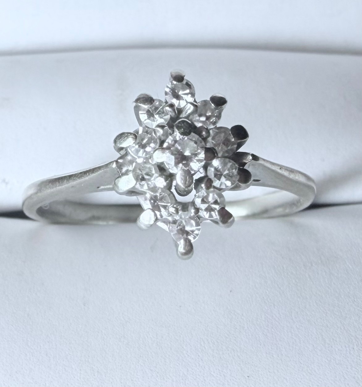 14 k white gold diamond cluster halo ring, preowned