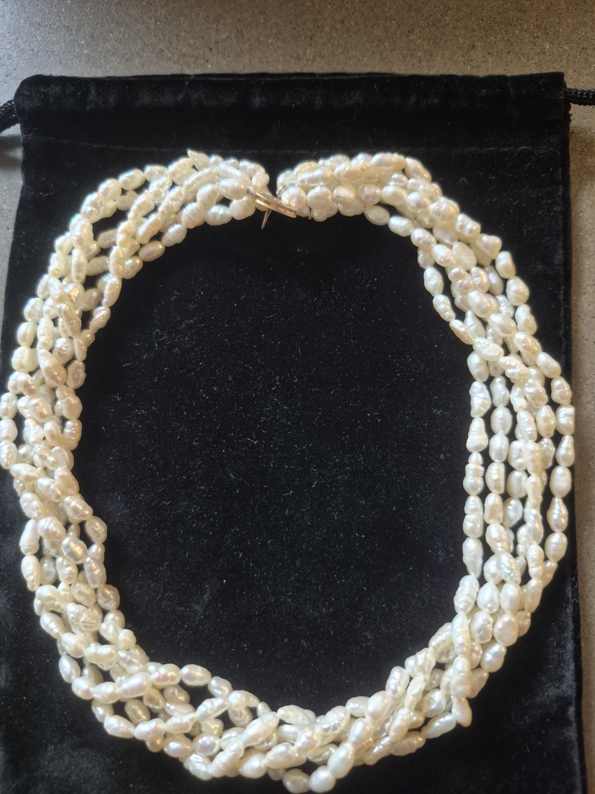 FRESHWATER PEARL MULTISTRAND NECKLACE 14K GOLD CLASP 6 STRANDS