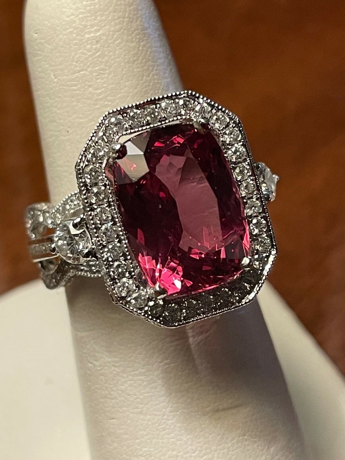 Hana 18K White Gold 10.7 TCW Carat Pink-Red Spinel & Diamond Ring, Sz 6.5