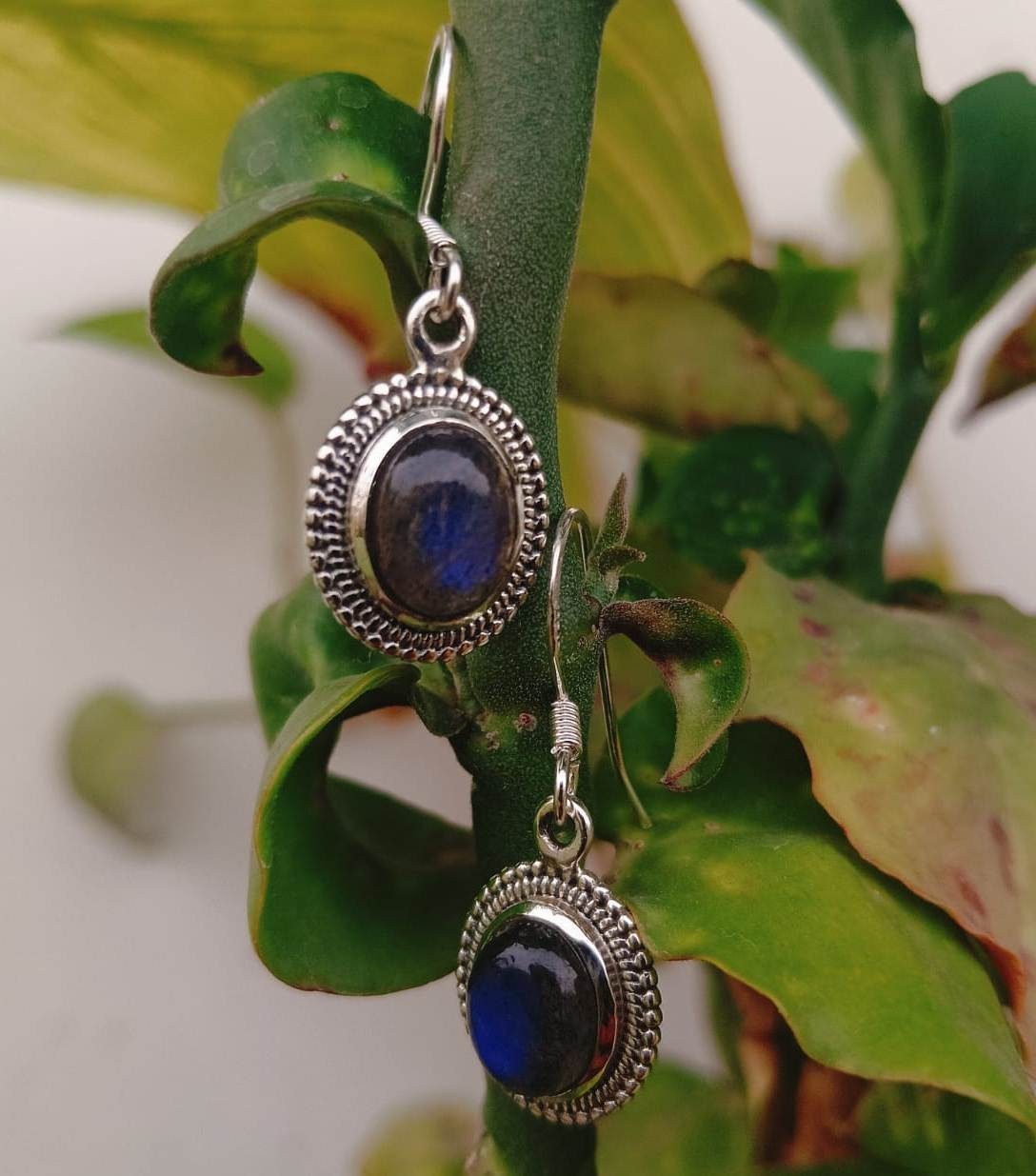 Solid 925 Sterling Silver Natural Labradorite Gemstone Woman Earring VJ-418