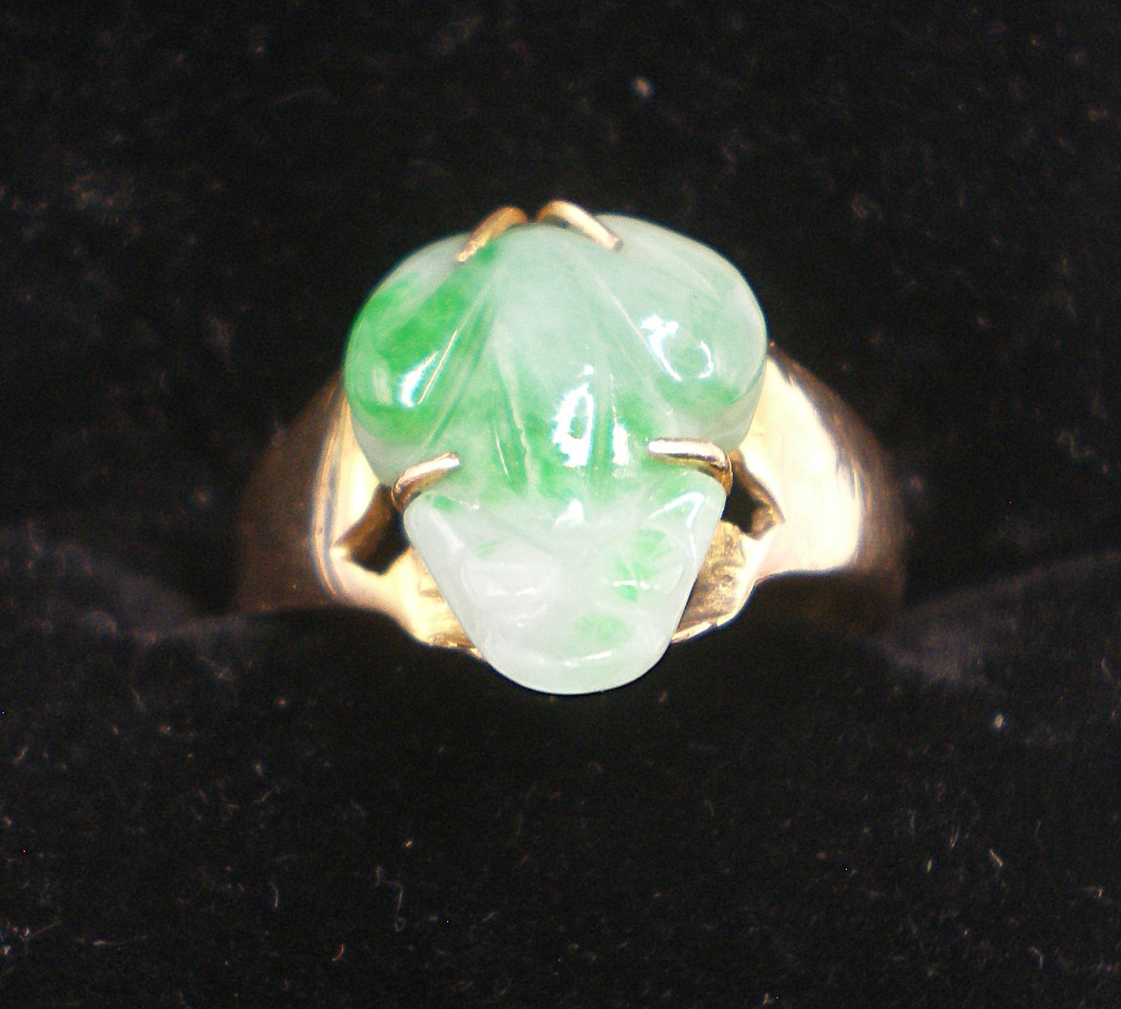 18K Carved FROG Jadeite * Green Jade Pixiu Ring Gold Coins ~ sz 6.75 ~ 3.0 gr