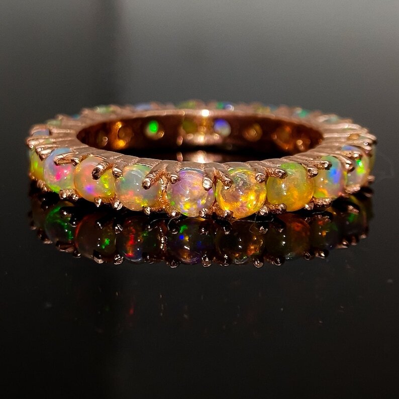 2.00-4.99 Ct Fire Opal Eternity Ring 925 Sterling Rose Gold Plated