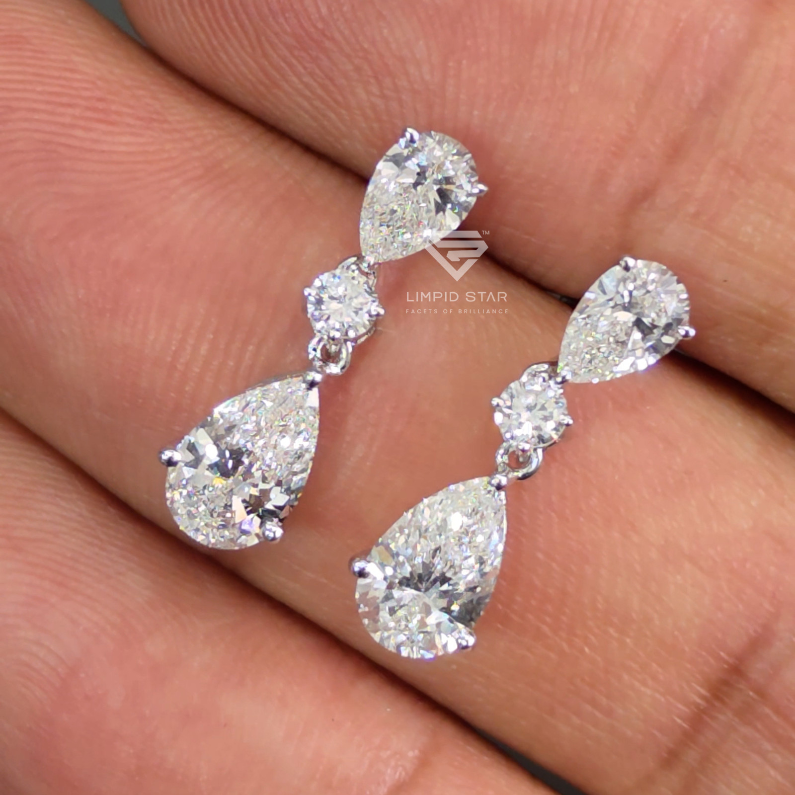 Pear Lab Grown Diamond Drop Earrings, 925 Silver Dangle Bridal Jewelry