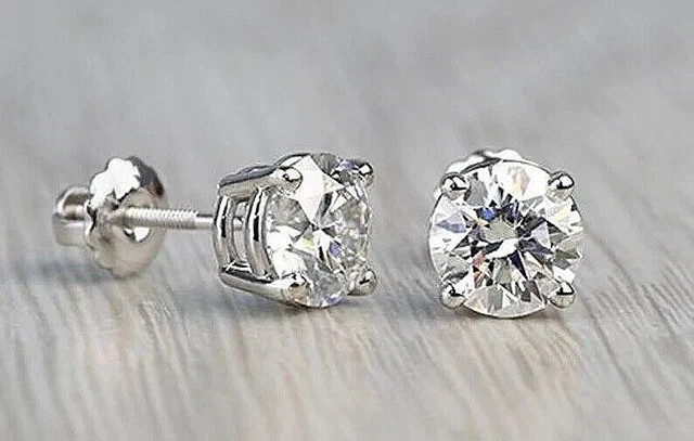 3Ct Round Cut VVS1/ D Lab Created Stud Earrings 14K White Gold 7mm Screw Back
