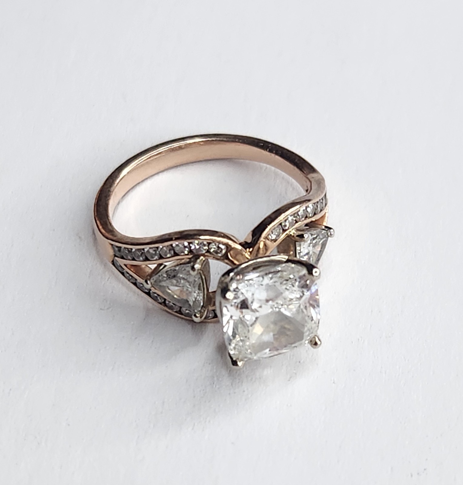 3.07 Ct GIA Natural Cushion Diamond Ring (3 rings) SI1 I Color 14K Rose Gold