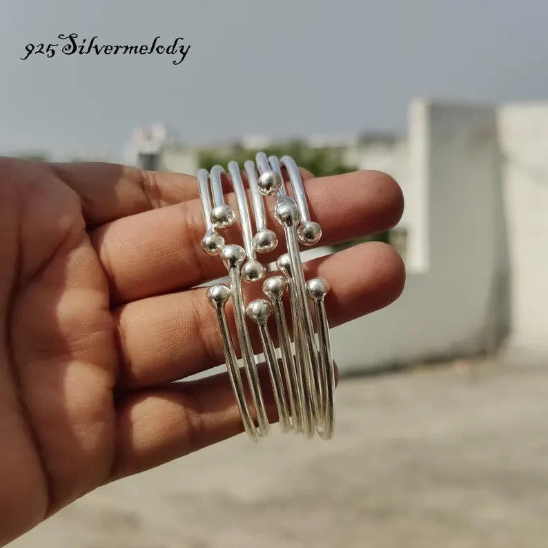 Thick West Indian Bangles, Set Of 7 Bangles Handmade 925 Silver Gift Bangle Si65