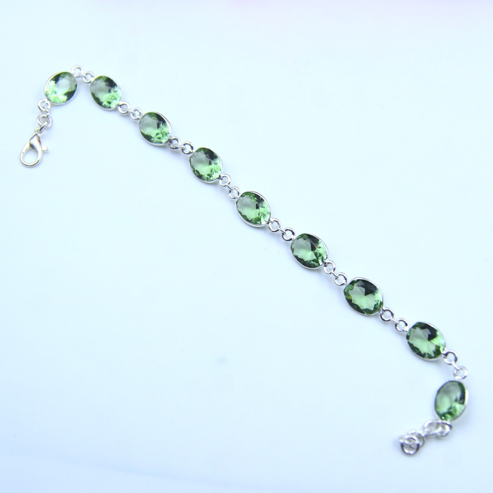 Green Amethyst Gemstone Handmade 925 Sterling Silver Jewelry Bracelet Sz-7-8″