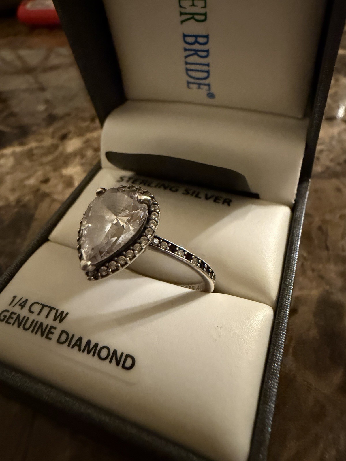 Forever Bride 925 Sterling Silver Pear Diamond Ring 0.25 CTTW White/Colorless