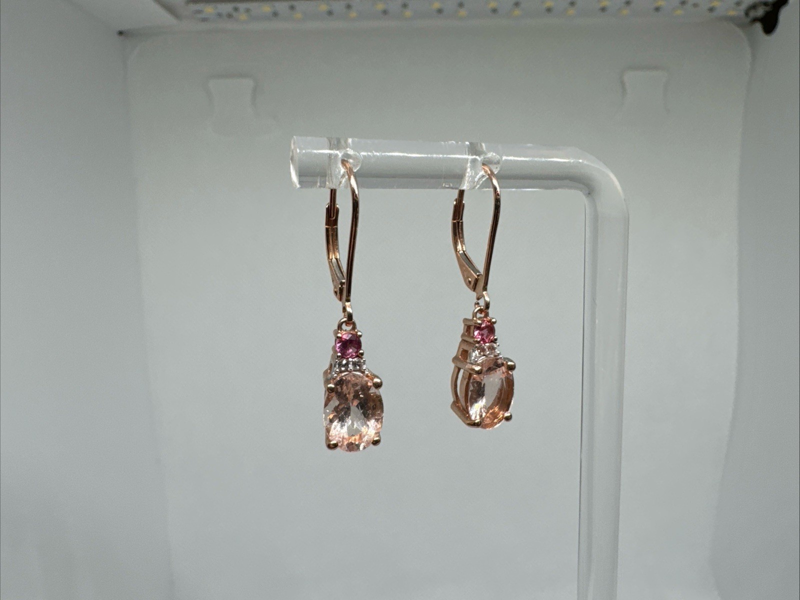 Elegant Pink Kunzite Red/Clear Spinel 10K Rose Gold Dangle/drop Earrings