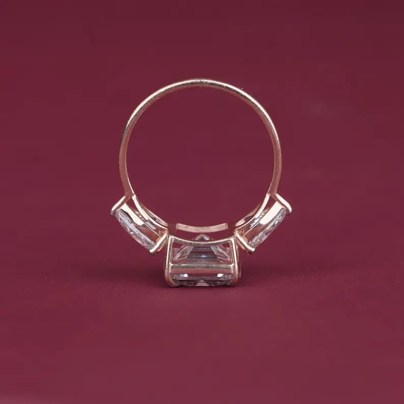 IGI Emerald-Cut 3.5Ct Lab Grown Diamond Three Stone Wedding Ring 14k Yellow Gold