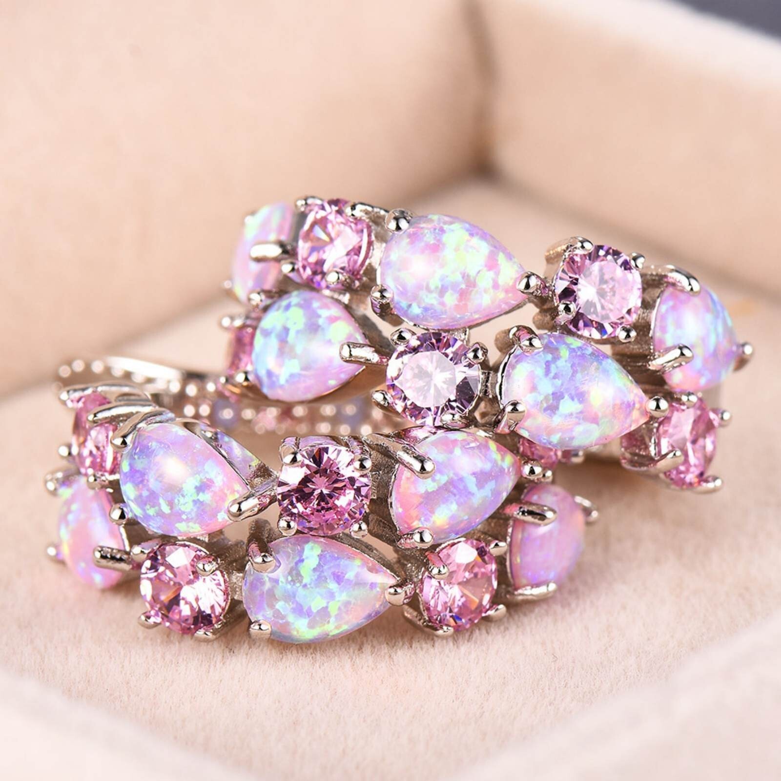 Hawaii Water Drople PInk Fire Opal Earrings Silver Filled For Women Girls