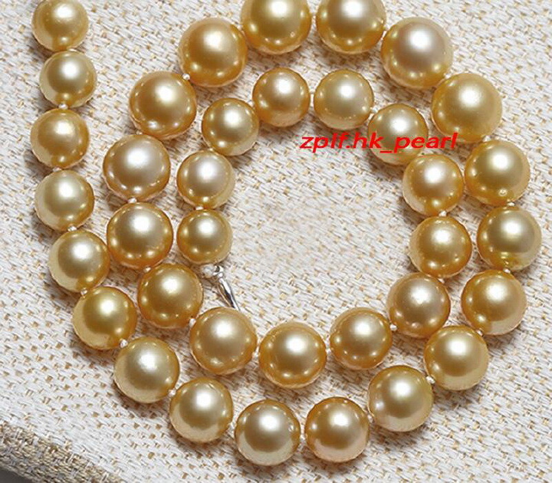 AAAAA 20″12-15mm REAL natural south sea deep golden pearl necklace 14k Gold