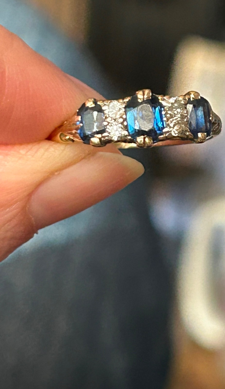 18ct gold antique 1890 to 1900 diamond natural sapphire ring