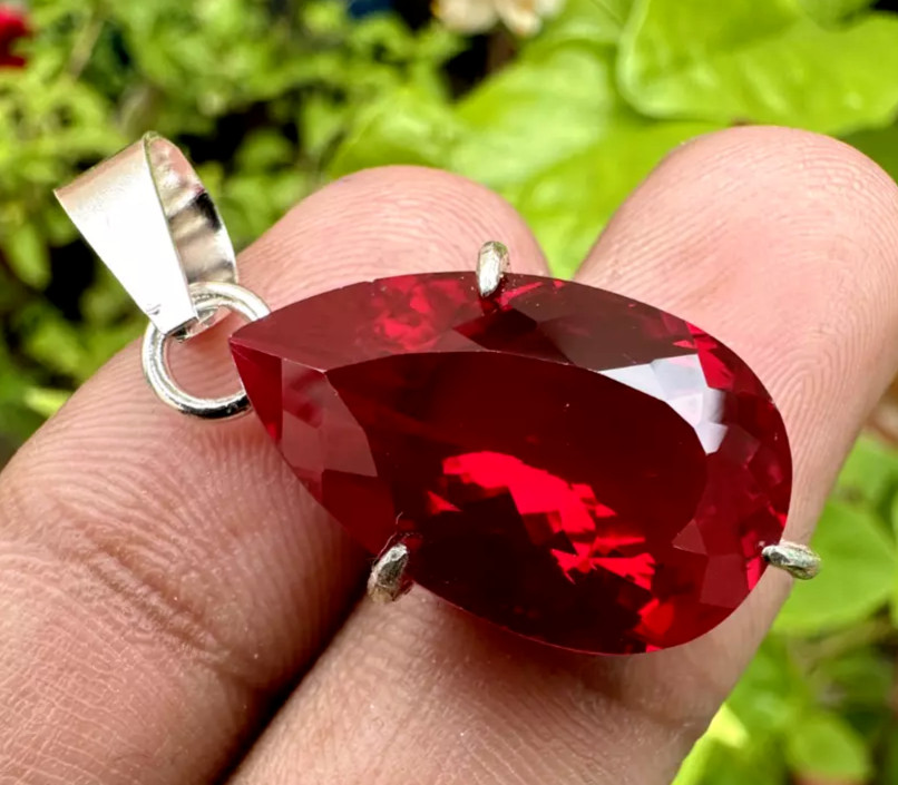 A+ Natural Red Ruby Pear Cut 925 Solid Silver Pendant Loose Gemstone 23.52 Ct
