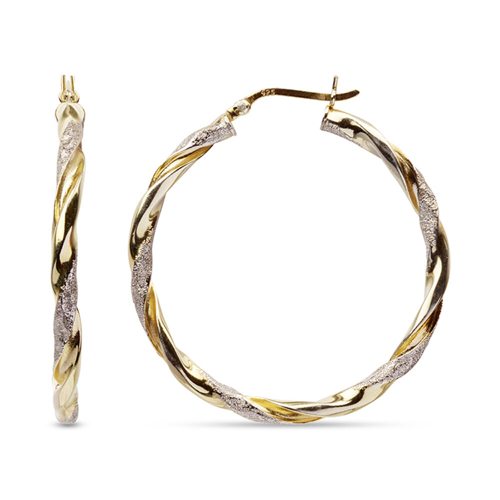 LeCalla Sterling Silver Jewelry Two-Tone Italian Design Hoop Earrings for Women