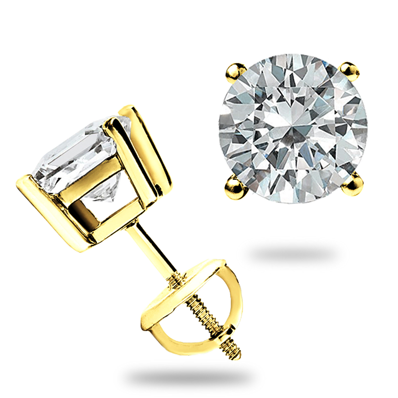 2.10 CT ROUND CUT GRA MOISSANITE EARRINGS 14K YELLOW GOLD STUDS SCREW-BACK GIFT