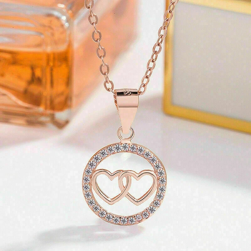 0.50Ct Round Cut VVS1 Diamond Circle Heart Pendant 14K Rose Gold Over Free Chain