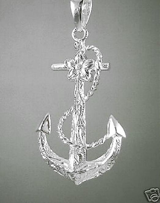20mm Hawaiian Solid Sterling Silver Engraved Scrolls Reversible Anchor Pendant