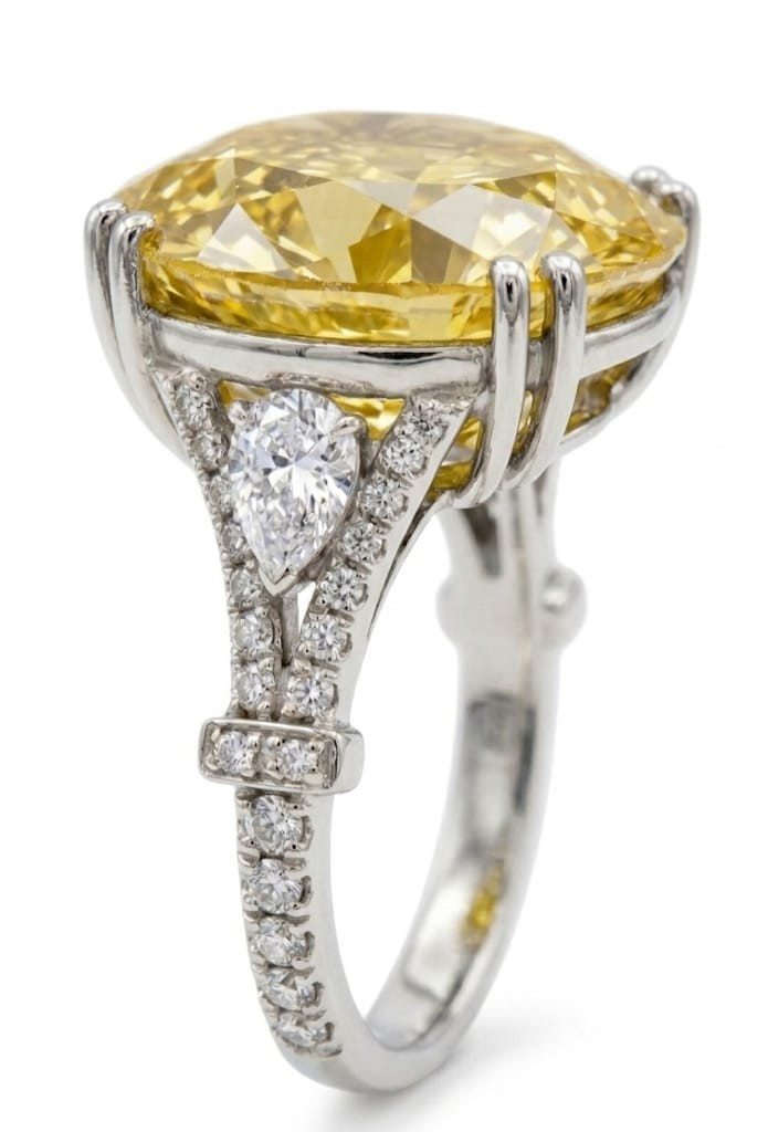 5 Ct Certified Round Yellow Natural Diamond Ring White Gold Finish Great Shine