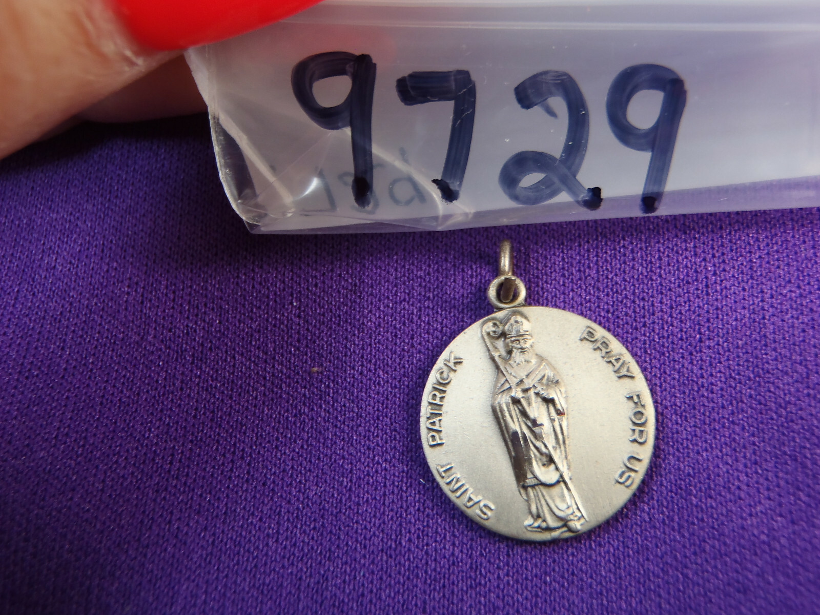 Sterling Silver Old Stock Saint Patrick Religious Pendant Pray For Us