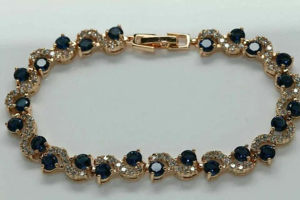 6Ct Round Cut Blue Sapphire Twisted Bracelet 14k Yellow Gold Finish Women 7.5″